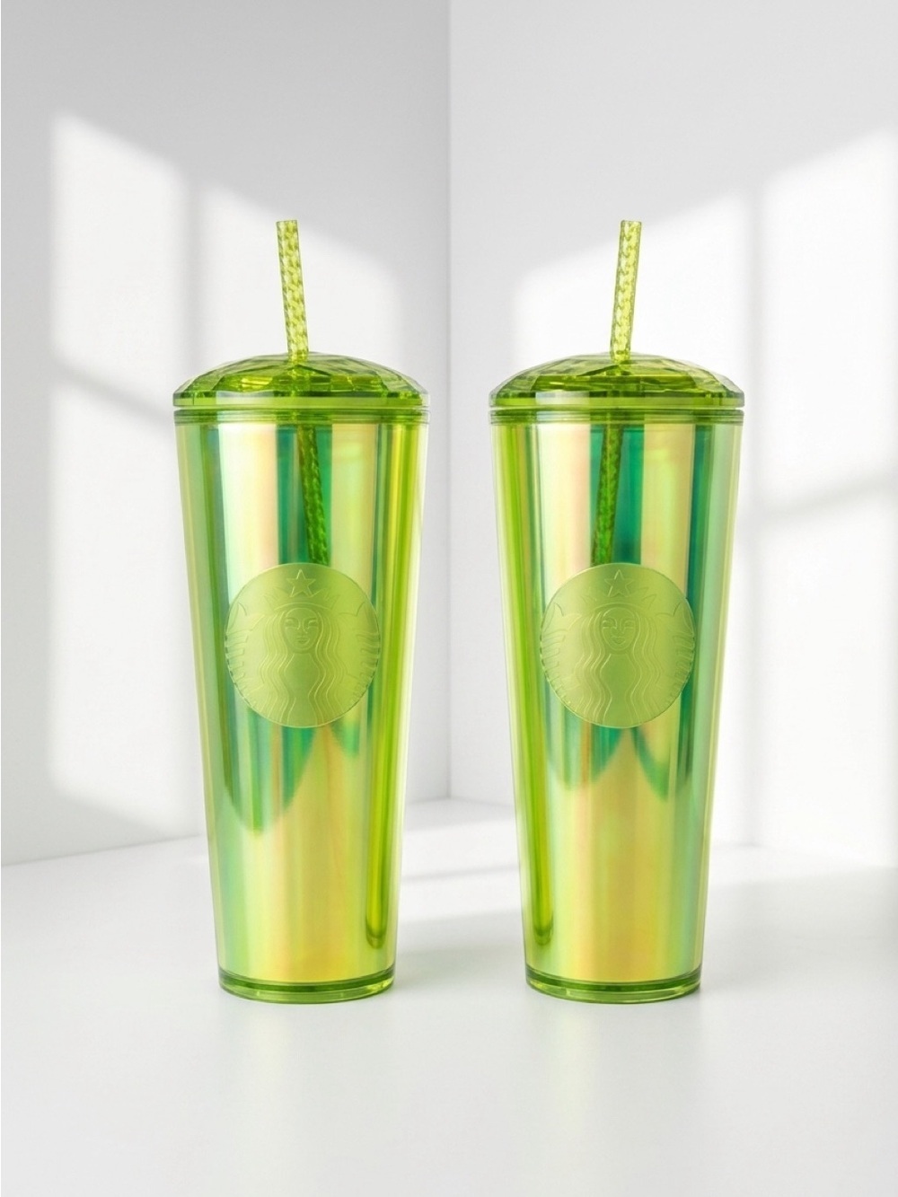 Starbucks Green Iridescent 24 oz Venti Cold Cups Tumblers Set of 2 NWT